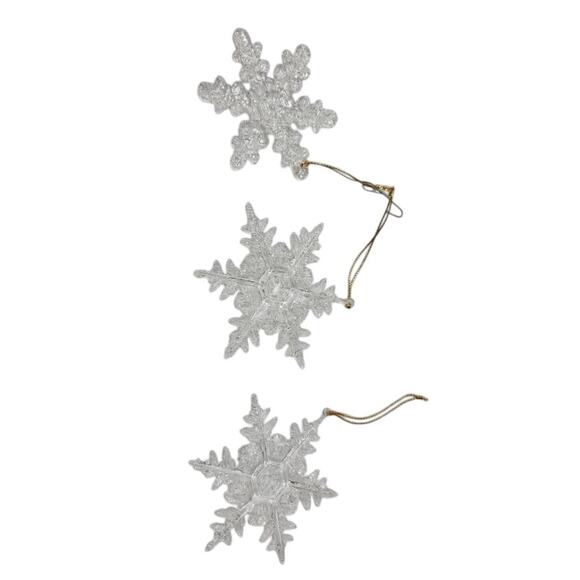 Unbranded Other - ❄️ Set of 3 Silver Glitter Snowflake Ornaments Sparkle Winter Holiday Tree Decor
